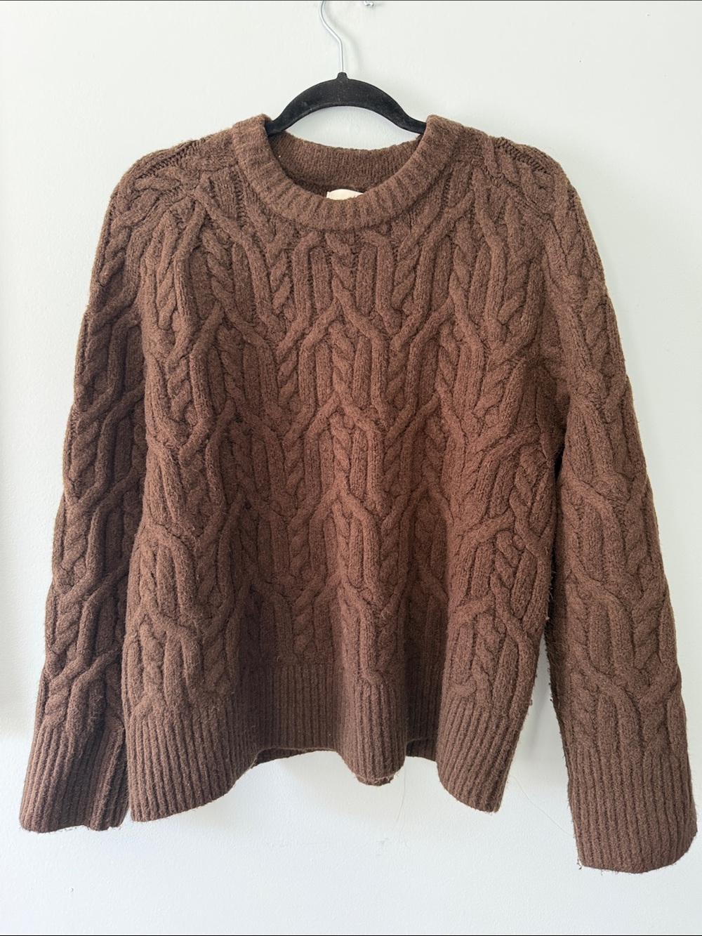Abercrombie & Fitch Brown Cable-Knit Crewneck Sweater